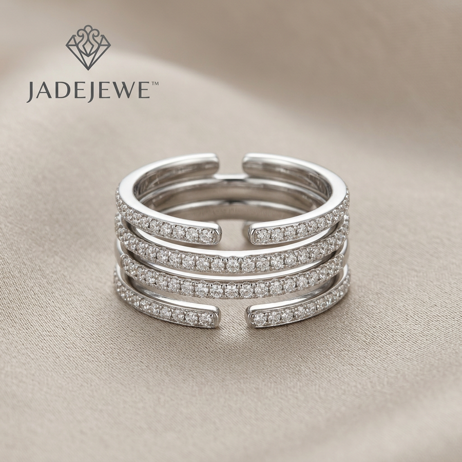Jadejewe Silver Radiance Layered Open Ring