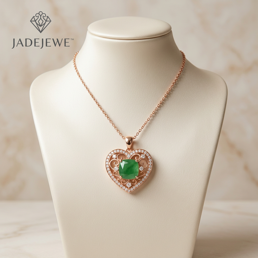 Jadejewe Emerald Heart Pendant Necklace