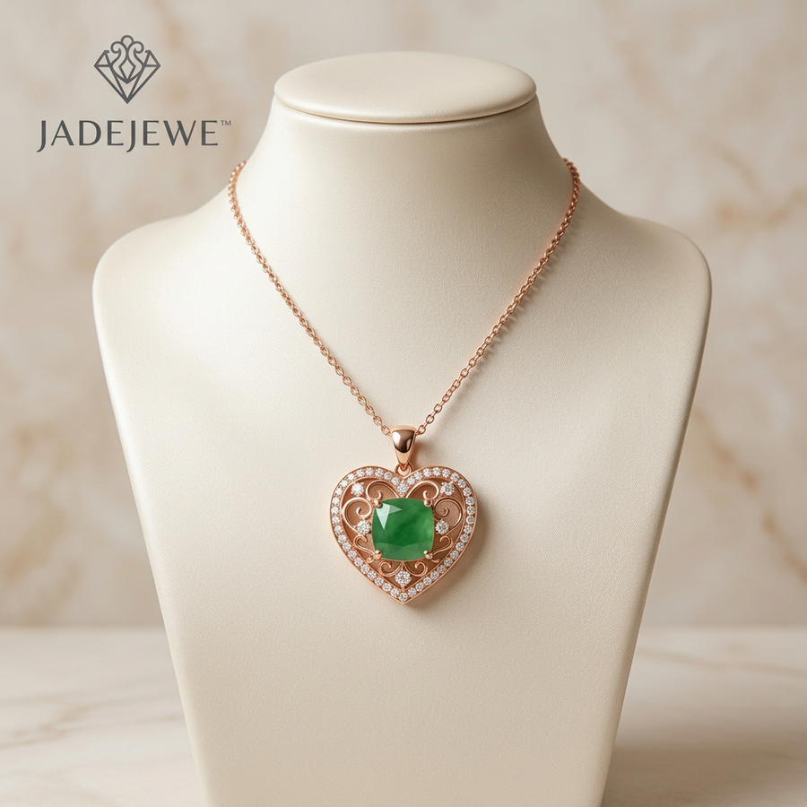 Jadejewe Emerald Heart Pendant Necklace