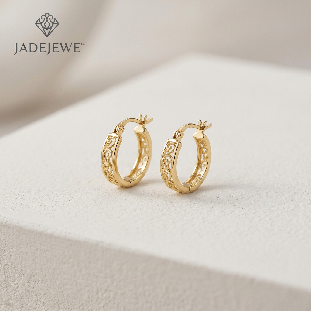 Jadejewe Golden Filigree Hoop Earrings